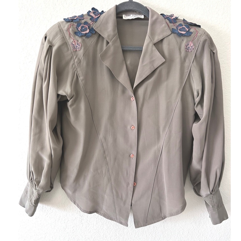 Vintage Mark Dolan Silk‎ Blouse with Floral Embroidery – Romantic Boho Chic SZ 4